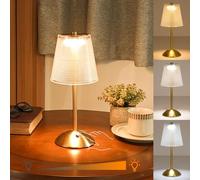 Amingulry Cordless Table Lamp, Rechargeable Battery Operated Lamp, 3 Color Modes & Stepless Dimmable LED Touch Lamp, Portable Retro Gold Metal Beside Lamps for Home Desk Bedroom Restaurant Outdoor