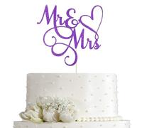 AMINJIE Purple Glitter Mr & Mrs Cake Topper - Wedding, Engagement, Wedding Anniversary Cake Toppers Decorations