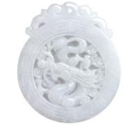 AMINKINA Jadeite Dragon Prosperity Pendant Necklace, Jadeite Waxy White Lace Round Dragon Brand Jade Necklace, is a Unique Gift that Embodies Happiness and Prosperity, 48.5mm*41.5mm, Jade, Jade