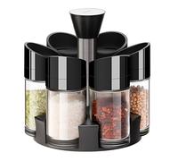 Aminno Condiment Spices Jar Storage 7 Pc Set with Rotating Stand Glossy Finish Spice Organiser/Rotating Spice Rack/Spice Storage | Rotating Spices Storage Holder 6 Spice Jar Set