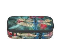 AMINNU Dragonfly On The Flower Large Capacity Pencil Case, Multifunctional Pencil Case, Pencil Case for Teenagers, with Zipper, Suitable for Schools and Offices.