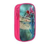 AMINNU Dragonfly On The Flower Pencil Case, Multifunctional Pencil Case, Student Pencil Case, with Zipper Suitable for Schools and Offices, Unisex.
