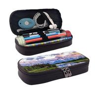 AMINNU Grand Teton National Park Leather Pencil Case, Durable Pencil Case, Student Pencil Case, Zipper Pencil Case. Suitable for Schools and Offices, Unisex.