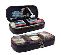 AMINNU Historic Old Tower Bridge London Leather Pencil Case, Durable Pencil Case, Student Pencil Case, Zipper Pencil Case. Suitable for Schools and Offices, Unisex.