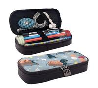 AMINNU Hot Dogs and Lemonade Leather Pencil Case, Durable Pencil Case, Student Pencil Case, Zipper Pencil Case. Suitable for Schools and Offices, Unisex.
