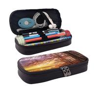 AMINNU Lonely Bench Sunset Leather Pencil Case, Durable Pencil Case, Student Pencil Case, Zipper Pencil Case. Suitable for Schools and Offices, Unisex.