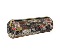 AMINNU Old License Plate Cylinder Pencil Case, Durable Pencil Case, Student Pencil Case, Zipper Pencil Case. Suitable for Schools and Offices, Unisex