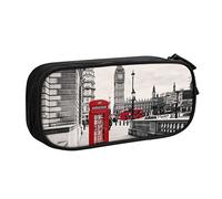 AMINNU Red Phone Booth London Street Pencil Case, Multifunctional Pencil Case, Student Pencil Case, with Zipper Suitable for Schools and Offices, Unisex.