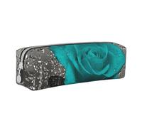 Aminnu Teal Gray Rose Flower Pencil Case, Durable Pencil Case, Student Pencil Case, Zipper Pencil Case. Suitable for Schools and Offices, Unisex