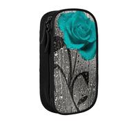 AMINNU Teal Gray Rose Flower Pencil Case, Multifunctional Pencil Case, Student Pencil Case, with Zipper Suitable for Schools and Offices, Unisex.