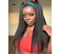 Aminow Curly Wig with Straight Headband Soft and Natural Like Human Hair Glueless Wig for Black Women Synthetic Wig Yaki Long Black