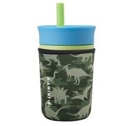Amintiri Cute Sleeve for Owala Kids 12oz, Neoprene Cover Compatible with Owala Kids Insulation Stainless Steel Tumbler, Water Bottle Scratch Resistant Sleeve for Boys Girls to School (Camo Dino)