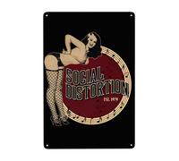 AMIOUDR Vintage Metal Tin Sign Social Rock Distortion Band Wall Decor Art Poster for Bar Living Room Home Decor Prints 8 X 12 Inches