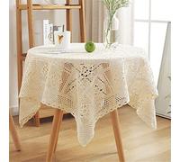 AMIPOS Vintage Beige Cotton Crochet Tablecloths Lace Doilies Square Tablecloths Table Cover Wedding Home Party Decoration (39x39 Inch)