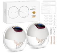 AMIPOW Wearable Electric Breast Pump 4 Modes and 15 Levels Portable Breast Pump with LED Display, BPA-Free, Hand-free Electric with Flanges 18/20/22/24mm (2 Piece)
