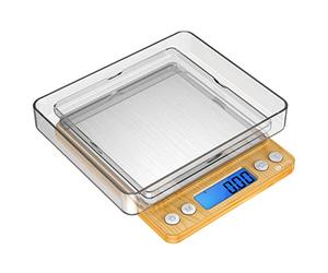 AMIR Digital Pocket Scales, (500g/ 0.01g) High-precision Kitchen Food Scales, Mini Kitchen Scale with Backlit, 2 Trays, Tare and PCS Features, Stainless Steel, Batteries Included