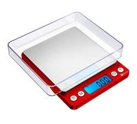 AMIR Digital Pocket Scales, 500g High-Precision Kitchen Scales, Stainless Steel Jewelry Scales with Back-Lit LCD Display, Two Trays, 0.01g Precision, Tare and PCS Features, Batteries Included (Red)
