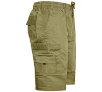 (AMIR)MENS CARGO COMBAT PLAIN SHORTS SUMMER COTTON BEACH SHORTS POCKETS LONG SZ 30-44[Khaki ,XXXXL]