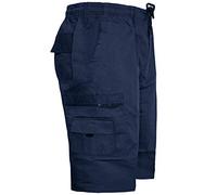 (AMIR)MENS CARGO COMBAT PLAIN SHORTS SUMMER COTTON BEACH SHORTS POCKETS LONG SZ 30-44[Navy ,XXXXXL]