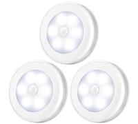 AMIR Motion Sensor Light, 3 Pack Stick-On Cabinet Night Light, Battery Powered Stair Lights with Adhesive Pads, Under Cabinet Lights for Wardrobe, Cupboard, Closet, Hallway, Kitchen, Stairs, White