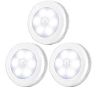 AMIR Motion Sensor Light, 3 Pack Stick-On Cabinet Night Light, Battery Powered Stair Lights with Adhesive Pads, Under Cabinet Lights for Wardrobe, Cupboard, Closet, Hallway, Kitchen, Stairs, White