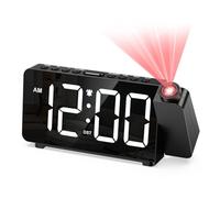 AMIR Projection Alarm Clock for Bedroom Ceiling, Digital Clock with 180° Projector, 5 Level Brightness, Snooze, Night Mode, USB Charger, Loud Alarms forKids,Heavy Sleepers, 12/24H, DST