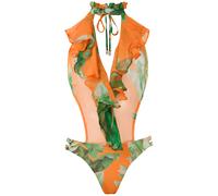 Amir Slama printed ruffle swimsuit - Orange M