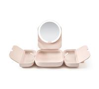 AMIRO M2 LumoCube Makeup Mirror with Bag - Portable LED Makeup Mirror with Lights, 5-Level Brightness, 3-Color Lights - Travel Makeup Organizer - Pink, Pink, Modern