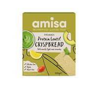 Amisa Organic Gluten-Free Protein Lentil Crispbread, 100g | 100% Organic, Certified Gluten Free & Yeast Free, High Plant Protein, Low Carb, Perfect Vegan Snack