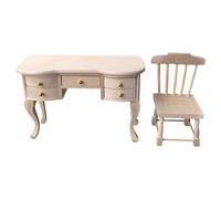 AMISENK 1/12 Scale Crafting Desk Chair Set Unpainted Tiny Furniture For Enthusiasts And Miniature Scene Building Educational Wood Toy