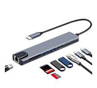 AMISENK Compactly USB C Adapters 8 Port HDTV Ethernet PD100W Chargers Compatible For Laptop J45 Ethernet TF Card Reader Multiports USB C Adapters