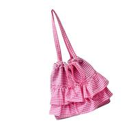 AMISENK Creative Plaids Pattern Shoulder Bag With Ruffle Detail Large Capacity Underarm Bags Handbag For Shopping And Travel Practical Canvas Bag