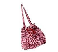 AMISENK Creative Plaids Pattern Shoulder Bag With Ruffle Detail Large Capacity Underarm Bags Handbag For Shopping And Travel Practical Canvas Bag