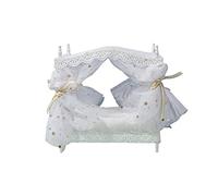 AMISENK Furniture Wooden Mesh Double Bed Model Miniature Playhouse Scene Layout Girls Bjds Dolls Accessories 1/12