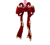 AMISENK Shatterproof Christmas Tree Decoration Sequins Velvety Deer/Butterfly/Snowflake/Wreath Pendant For Holiday Tree Mantels Christmas Decorations Wine Red Bowknot