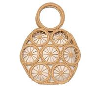 AMISENK Straw Bag Top-handle Natural Retro Round Beach Round Tote Bags Handwoven Bags Woven Rattan For Ladies Travel Straw Tote For Women Beach