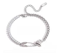 AMISENK Stylish Stackable Paperclip Bracelets with Heart Charm Adjustable Jewelry for Women Trendy Accessory Modern Stainless Steel Wrist Chain