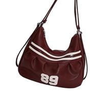 AMISENK Trendy Contrast Color Crossbody Bag Soft PU Travel Backpack Shoulder Bags Adjustable Strap For Girls Street Fashion Stylish Contrast Color Shoulder Bag