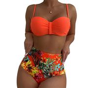 AMISENK Women Floral Printed Bikinis Set Lady Swimsuits 2 Pieces Swimwear Female High Cut Bathing Suit Beachwear