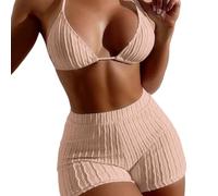 AMISENK Women Two Piece Swimsuit Athletic Bathing Suits Tummy-Control High Swimsuits Ribbed Sets For Women Cut Ribbed Set With Skirt