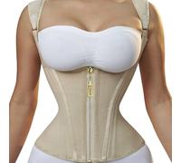 AMISENK Women's Double Compression Waist Trainer Corset Adjustable Straps Steel Bone Zipper Hook Body Shaper Tanks Top Adjustable Shoulder Straightener Postures Corrector