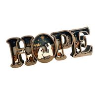 AMISENK Wooden Carved Nativity Scene and HOPE Letter Table Sign Compact Desk Accent for Home Office Decoration Christmas Tabletop Hope Letter Sign