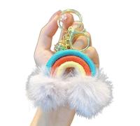 AMISENK Woven Plush Pendant Rainbow Cloud Hairball Keychain Schoolbag Backpack Purse Ornament Charm Car Interior Hanging Decor Fashion Accessory