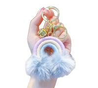 AMISENK Woven Plush Pendant Rainbow Cloud Hairball Keychain Schoolbag Backpack Purse Ornament Charm Car Interior Hanging Decor Fashion Accessory