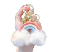 AMISENK Woven Plush Pendant Rainbow Cloud Hairball Keychain Schoolbag Backpack Purse Ornament Charm Car Interior Hanging Decor Fashion Accessory