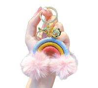 AMISENK Woven Plush Pendant Rainbow Cloud Hairball Keychain Schoolbag Backpack Purse Ornament Charm Car Interior Hanging Decor Fashion Accessory