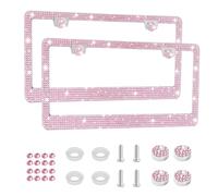 Amiss Bling License Plate Frame for Women, 2 Pack Handmade Rhinestones, Premium Stainless Steel, Stainless Steel Car Accessories with Bling Caps