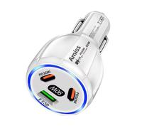 Amiss Car Charger Adapter, 3 Port USB-C & USB-A 90W Fast Charger, Cigarette Lighter Fit for iPhone 16/15/14/13/12/Pro Max, Samsung Galaxy S24/S23,Pixel, Android -White (1pc)