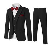 Amissz Boys Suits 5 Piece Formal Suit Set Slim Fit Outfits Kids Tuxedo Wedding Party Performance Blazer Vest Shirt Trousers Bow Tie 7-8 Years, Black