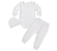 Amissz Newborn Baby Boy Clothes Set, 6-12 months Infant Long Sleeve Romper + Hat + Pants 3pcs Outfits Sets White